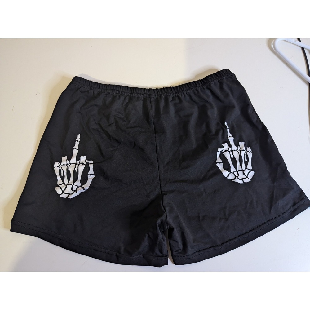 Unbranded M shorty shorts comfy black with skeleton hand giving finger on butt